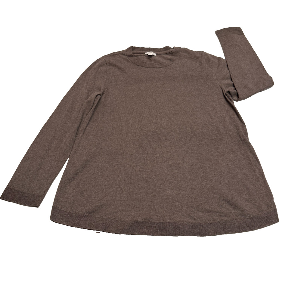 J.Jill Womens M Petite Taupe Brown Knit crewneck Tunic Sweater Cotton Blend